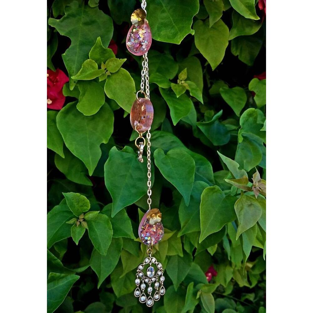 Pink Glitter Rhinestone Necklace Super Long
